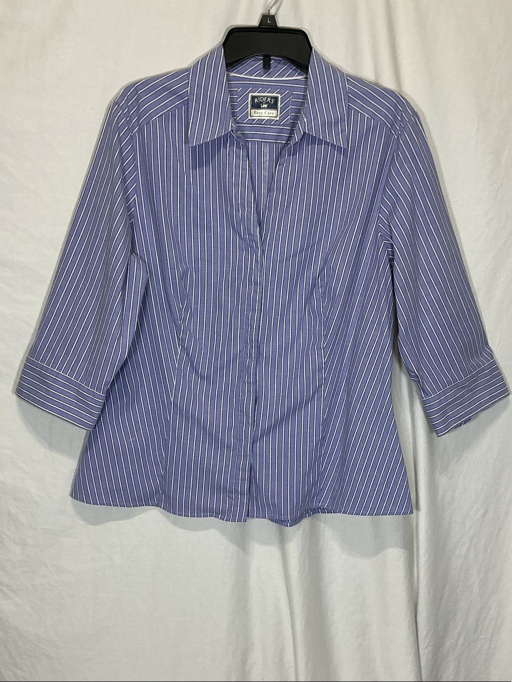 Riders by Lee Women's Blue White Pinstripe Button-Front Shirt